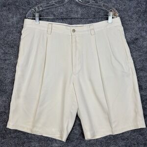 Tommy Bahama Silk Shorts Mens 34 Beige Pleated Casual Lightweight